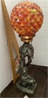 Art Deco figural lamp with Czech end-of-day glass