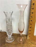 2 glass bud vases