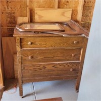 Vintage Oak 3 Drawer Dresser with Swinging Mirror