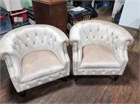 2 Nice Upholstered Button and Tuck Barrel Chairs