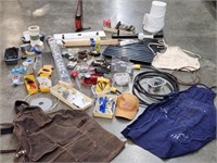 Lot of Wood Shop Supplies, Aprons, Hardware +