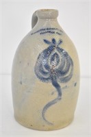 HANDLED BLUE GLAZE DECORATED JUG CROCK