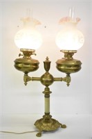 DOUBLE FONT BANQUET LAMP - BRASS & MARBLE