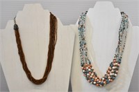 2 BEADED NECKLACES - 19" LONG