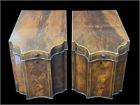 RARE PR OF GEORGE III FLAMED MAHOGANY KNIFE BOXES