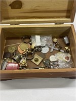 Wooden Jewelry Box w/ Junk Drawer Items