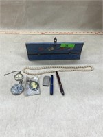 Wooden Jewelry Box w/ Junk Jewelry