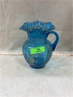 Blue Fenton 9" Hand Painted Vase 9" Tall