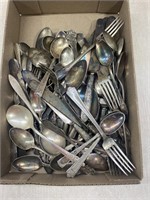 Large Flat of Silver Antique Utensils