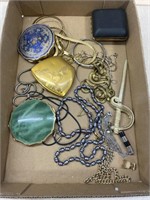 Large Flat of Vintage Jewelry & Make Mirrors