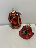 2pc blown glass fireman ornaments