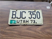 1973 Utah License Plate.