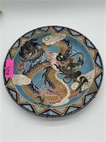 LARGE CHINESE DRAGON THEME POTTERY PLATE / BOWL
