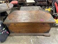 LARGE WOOD TRUNK / HOPE CHEST W METAL APPLIQUE