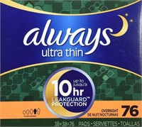 (2) Always Ultra Thin Overnight Pads With Wings