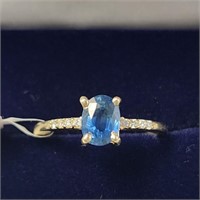 $1960 10K  Blue Sapphire(1ct) Diamond(0.05ct) Ring