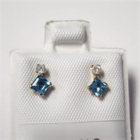 $500 10K  Blue Topaz (0.44ct) Diamond(0.06ct) Earr