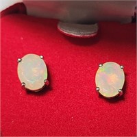 $300 Silver 7X9Mm Natural Opal Earrings