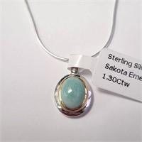 $160 Silver Emerald 16" Necklace