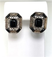 Vintage Faceted Sterling Black Onyx Earrings 8 Gr