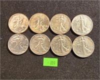 8 WALKING LIBERTY HALF DOLLARS