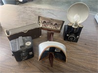 Vintage View Finder w/ Slides & 2 Antique Cameras