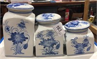 3 Ceramic Canisters 7 1/2" to 4 1/2" Tall