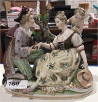 Antique Porcelain Victorian Couple w/ Cherub -Made