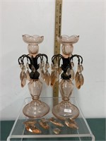 Rare Antique Depression Glass Candlestands w/prism