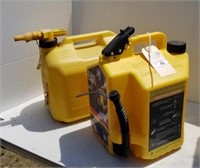2 YELLOW DIESEL 5 GALLON CANS, W/ SAFETY NOZZLES