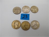 5 Silver quarters 1950's 1960's
