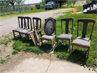 SET OF 6 OLDER DINING CHAIRS, CURVED GLASS PICTURE