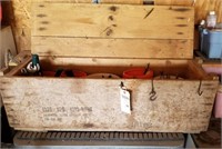 WOODEN AMMUNITION BOX USED AS TOOLBOX W/ TOOLS