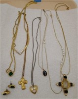Gold tone costume jewelry necklaces cross pendant