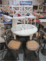 ROUND PAINTED OAK TABLE W/ LEAF & 6 CHAIRS
