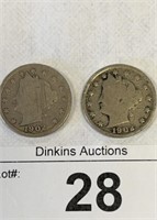2 - 1902 V Nickels