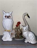 MCM Decor Ceramic Owl Cat Rooster Wood Swan