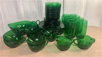 Collection of Vintage Green Glass Dinnerware 45