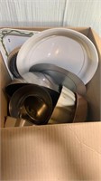 Box of Metal Tin Trays Bowls & Baking Pans
