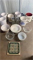 Ceramic Mugs Bowls Glass S & P Shakers Lot