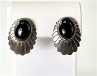 Vintage Sterling Signed "SJ" Black Onyx Earrings
