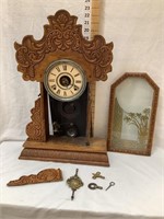 Ornate Wood Mantel Clock, Needs Repaired, 22” T