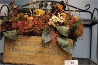 OLD WOODEN FRUIT CRATE W/FLORAL