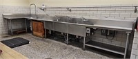 SS 20'  Counter w/ 3' L- 3 Compartment sink w/