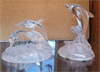 Glass dolphin figurines. 4½" &6"