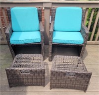 Plastic Wicker chairs with cushions and foot