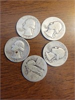 5 mixed silver quarters