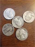 5 mixed silver quarters