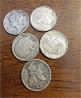 5  mixed silver dimes
