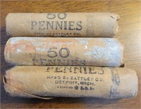 3 old rolls of uncirculated cents.